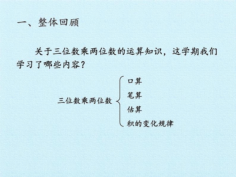 三年级下册数学课件 六 保护大天鹅——三位数乘两位数 复习课件  青岛版（五四学制）第2页