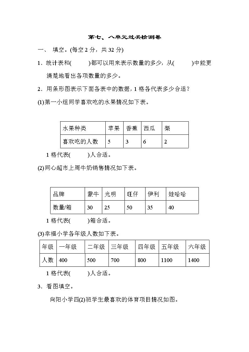 【精品试卷】人教版 四年级上册数学 第七、八单元过关检测卷（含答案）01