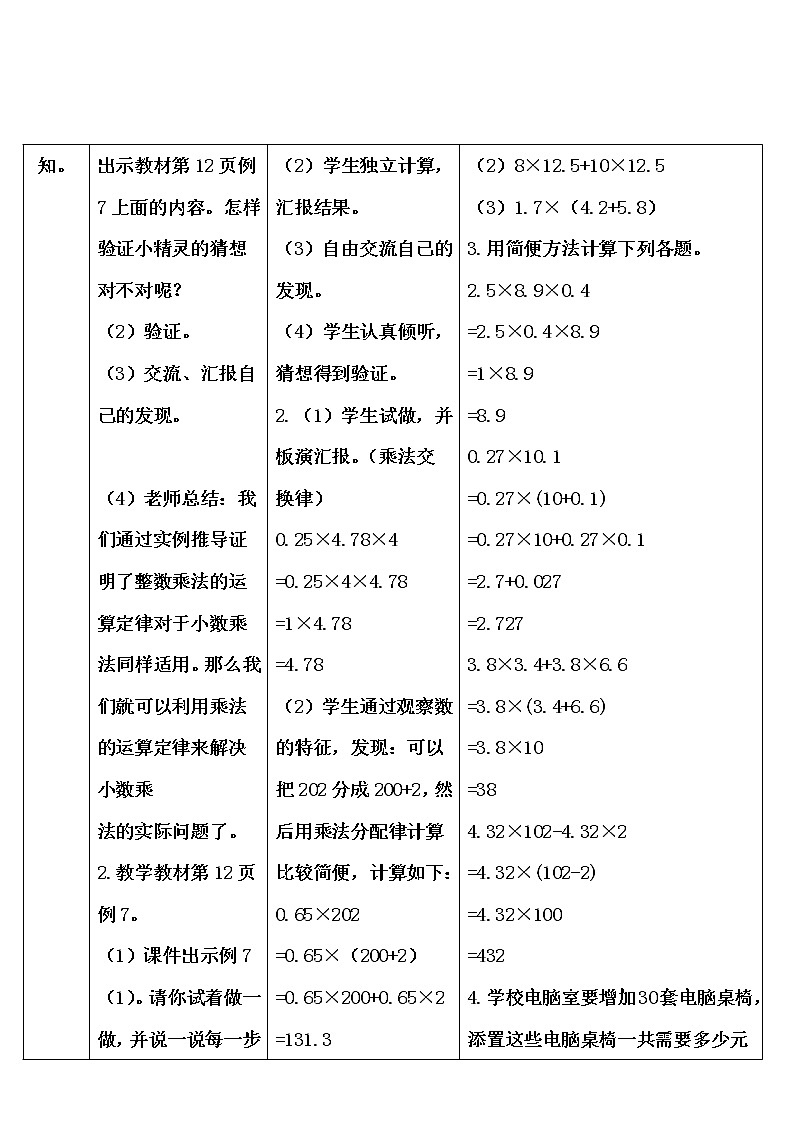 【精品导学案】人教版 五年级上册数学 第1单元 小数乘法  1.4整数乘法运算定律推广到小数03