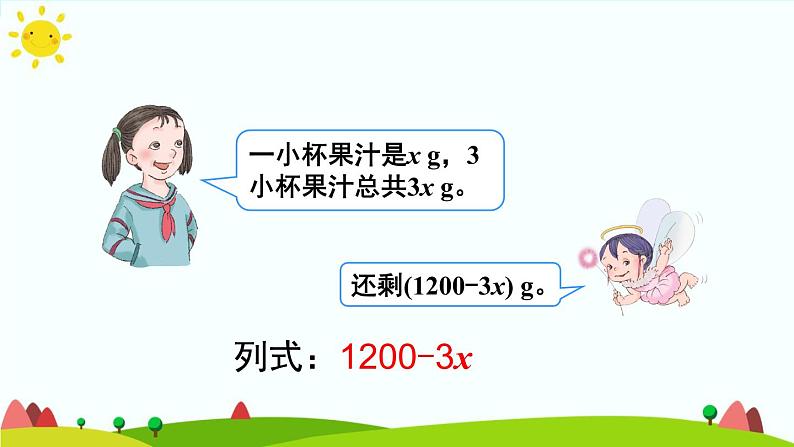 【精品课件】人教版 五年级上册数学 第5单元 简易方程  5.1.2用含有字母的式子表示复杂的数量关系（第3课时）06