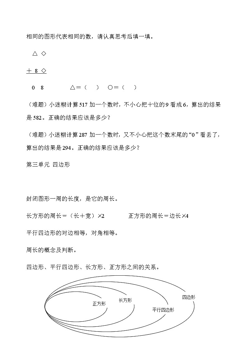 人教版三年级上册数学期末复习提纲及部分易错题03