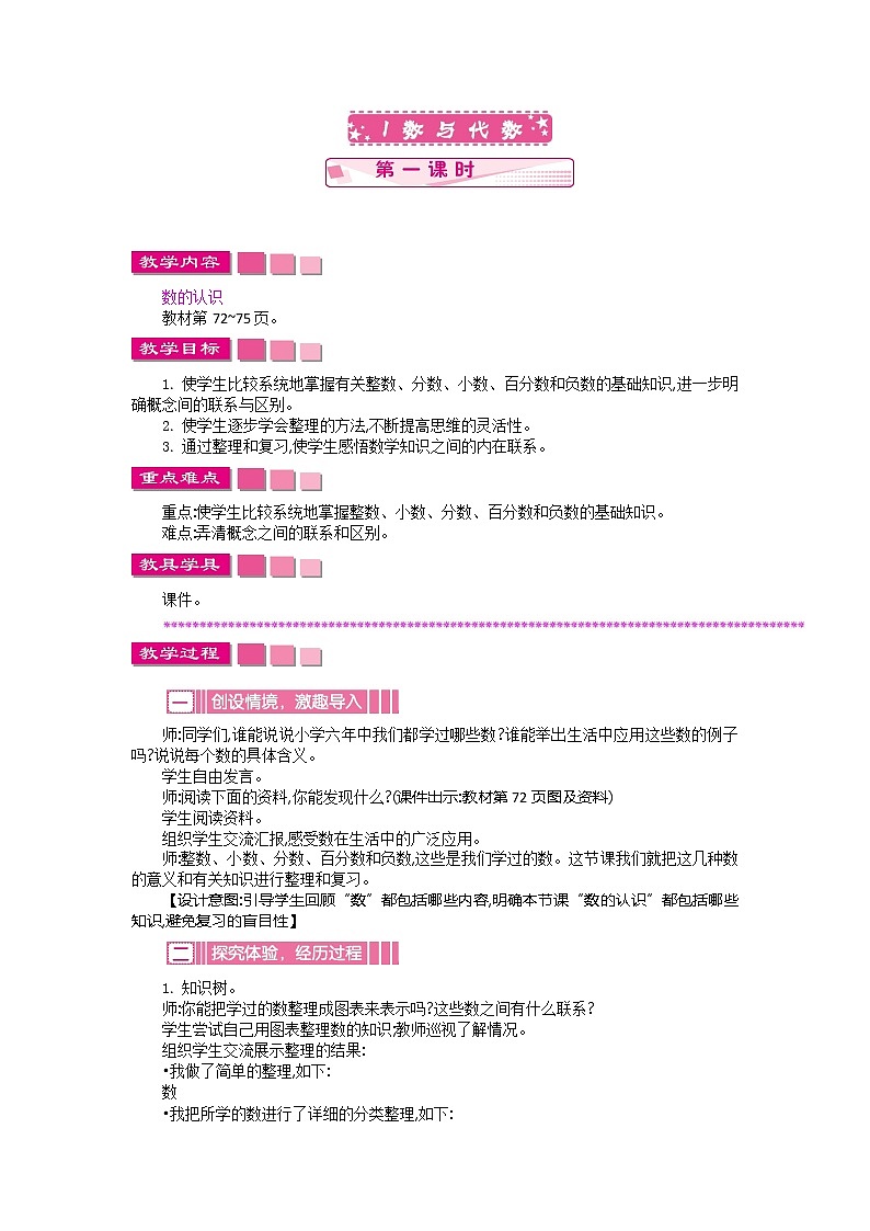 人教版数学六年级下册：六、1《  数与代数   第一课时》教案01