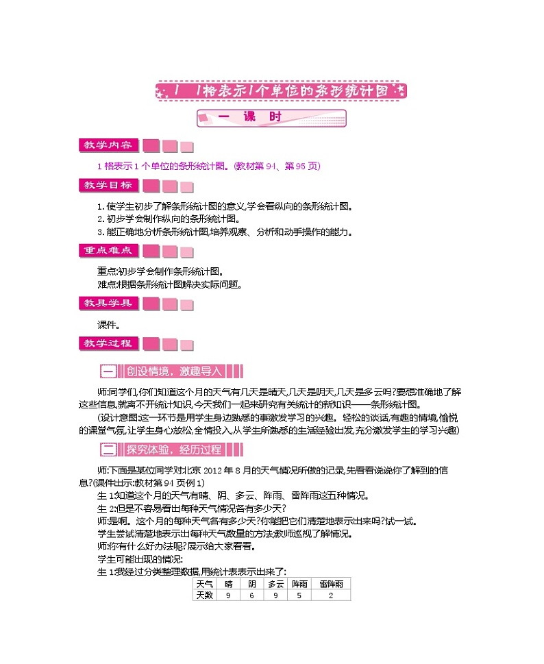 人教版小学数学四年级上册教案  第七单元     条形统计图02