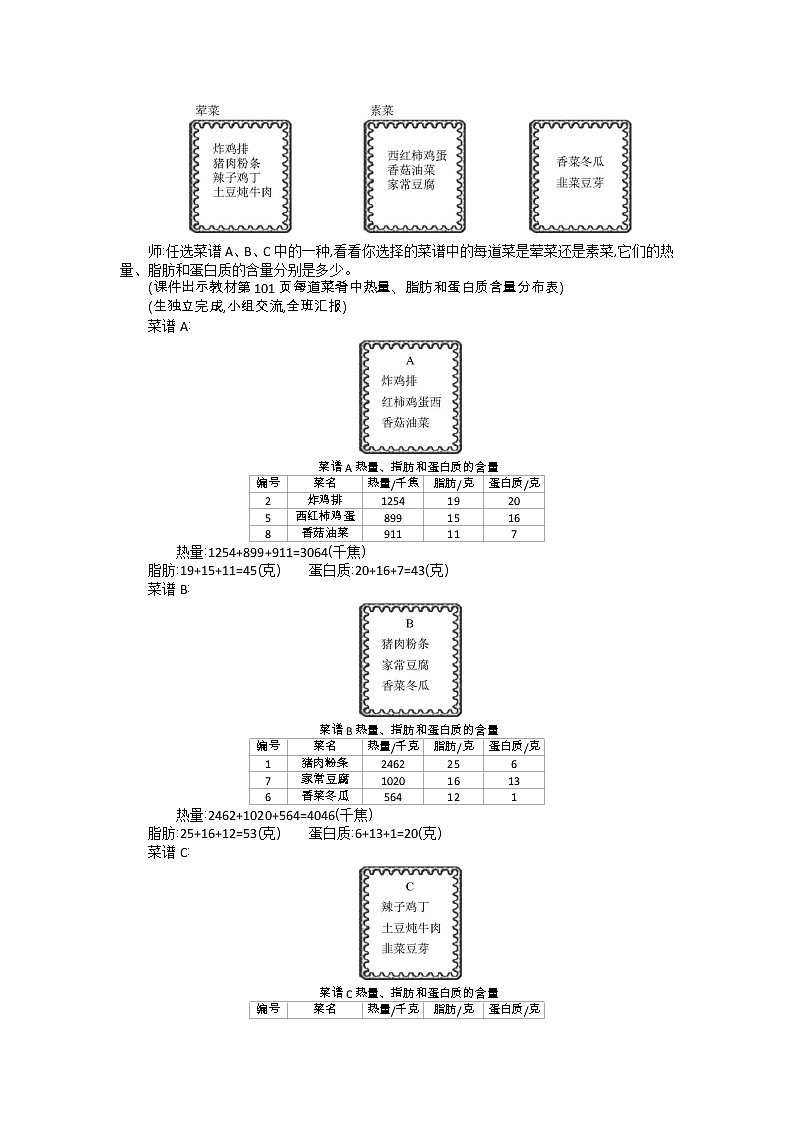 人教版数学四年级下册：8.营养午餐——教案02