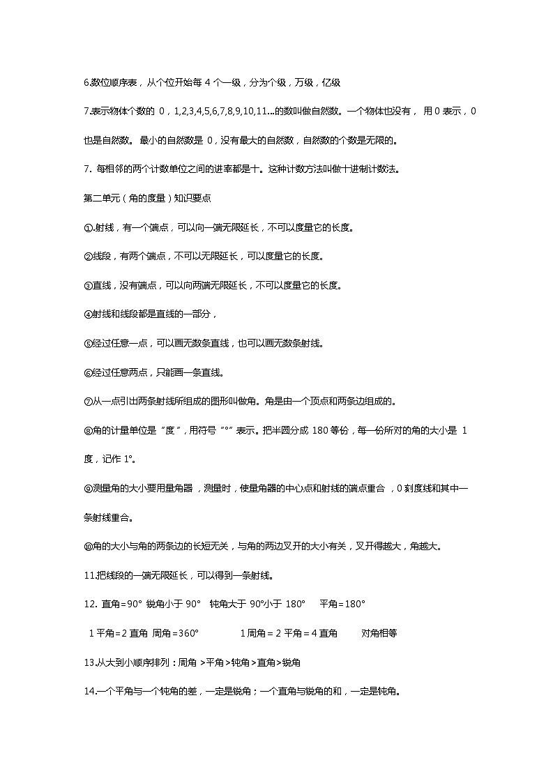 四年级上册数学各单元知识点整理02