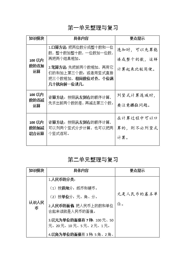 北师版二年级数学上册期中整理与复习第1页