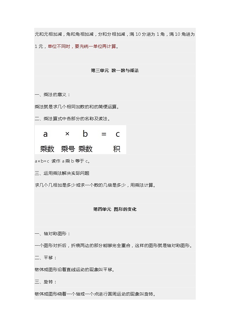 北师大版二年级上册数学重点内容汇总 试卷02