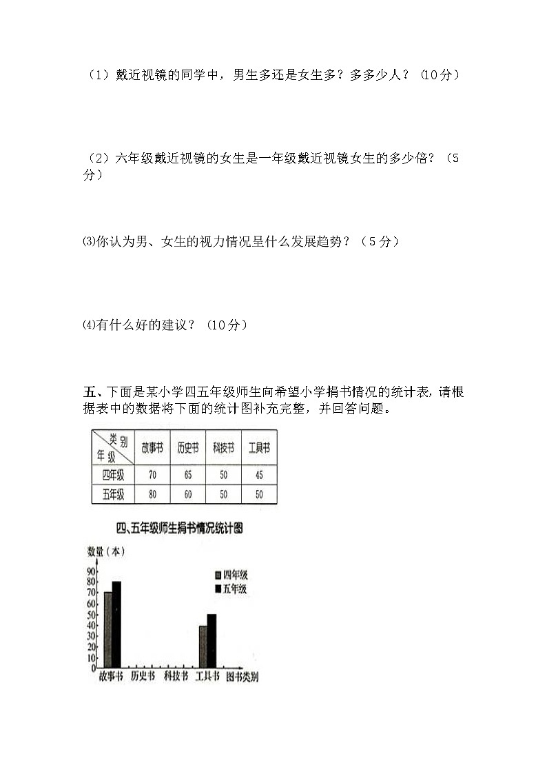 七 《 复式条形统计图》单元测试卷A（含答案）冀教版数学四下03