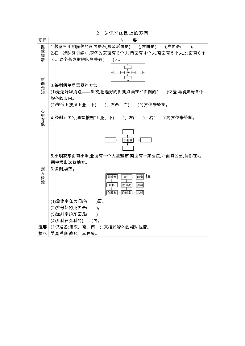 3.2认识平面图上的方向 学案（含答案）01