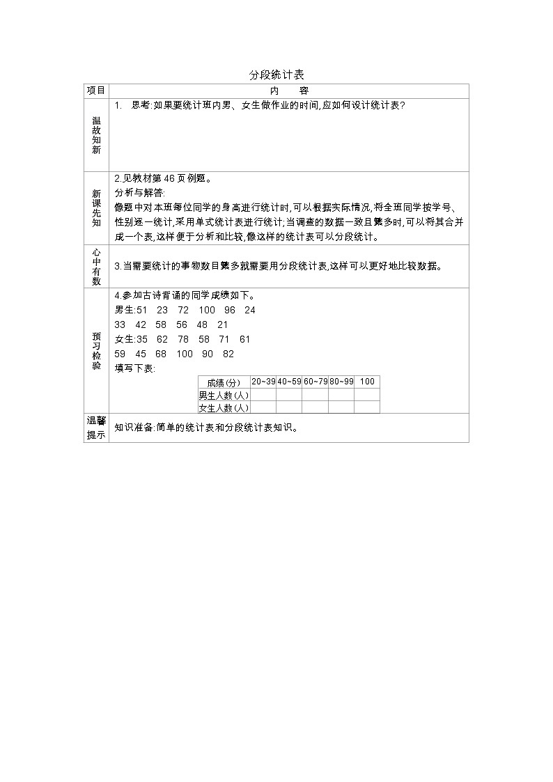 5.1分段统计表 学案（含答案）01