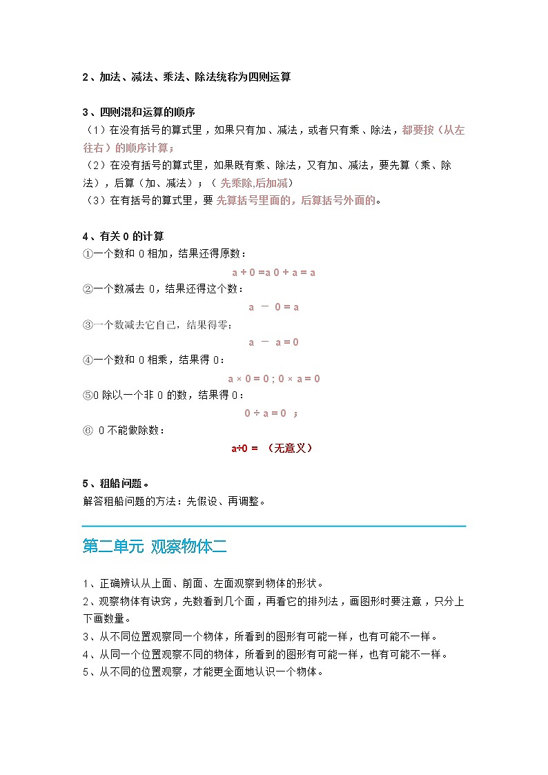 人教版四年级数学下册期末复习知识点总结03