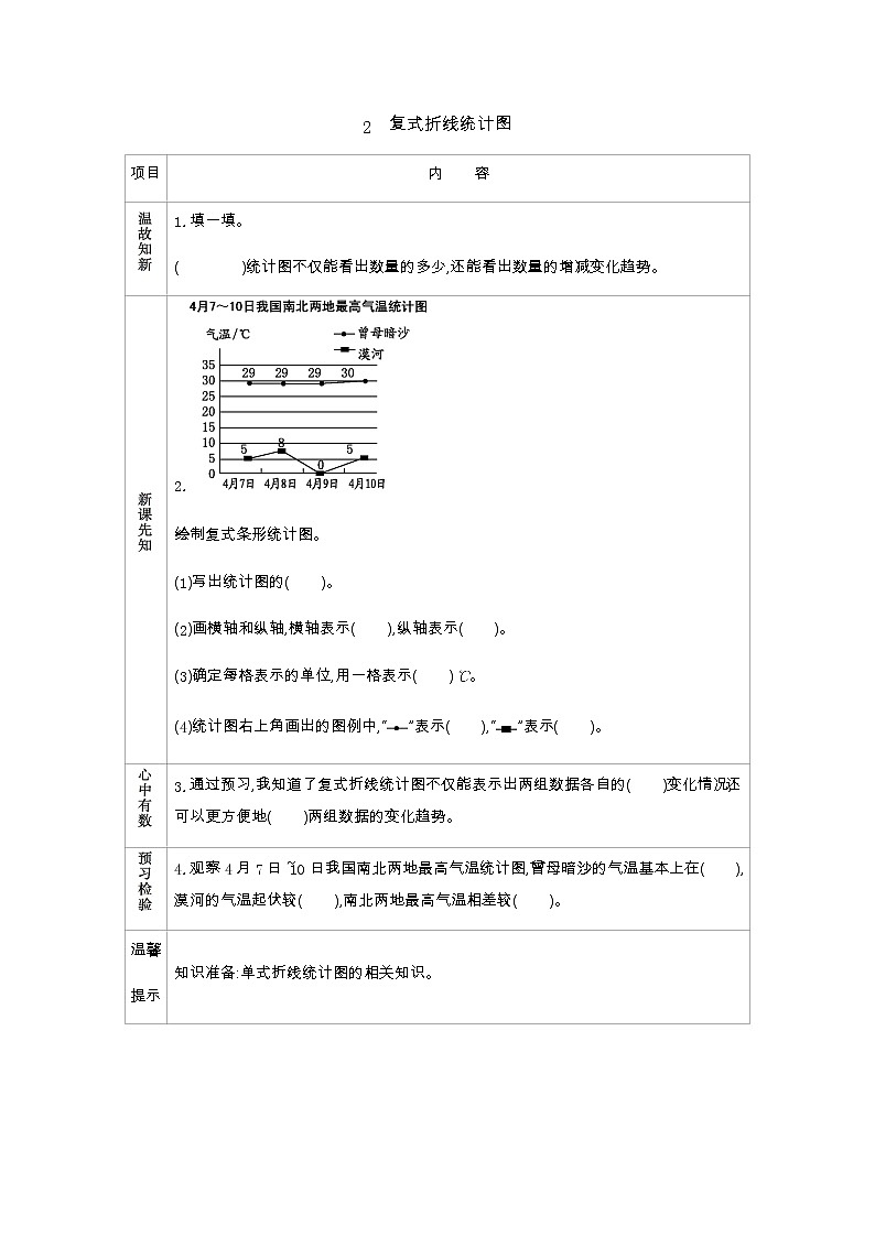 8.2《复式折线统计图》学案（含答案）北师大版 五年级数学下册第1页