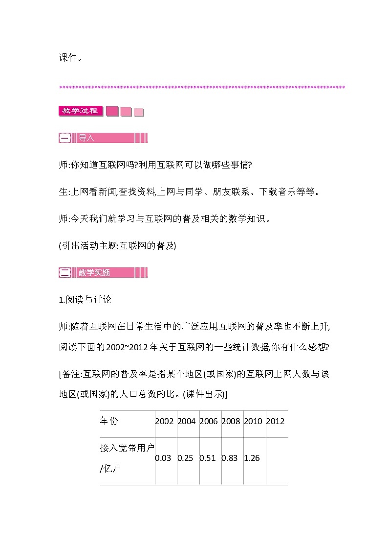20秋苏教版数学六年级上册第六单元 百分数（教案）互联网的普及02