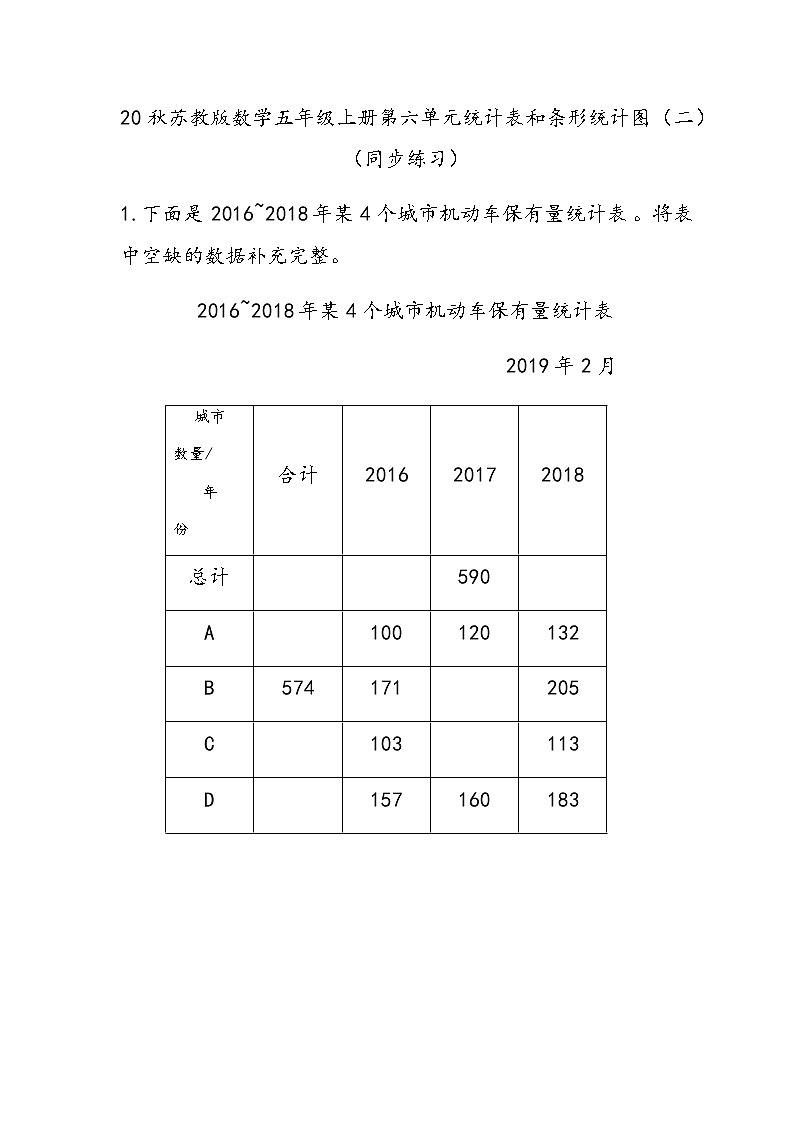 20秋苏教版数学五年级上册第六单元 统计表和条形统计图（二）（同步练习） 练习十五01