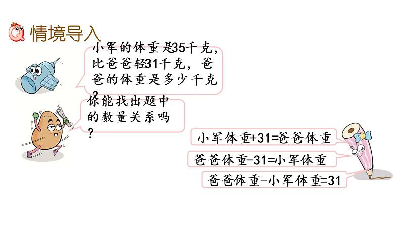 2021春苏教版数学五年级下册第一单元 简易方程（课件）1.5 列一步计算方程解决实际问题02