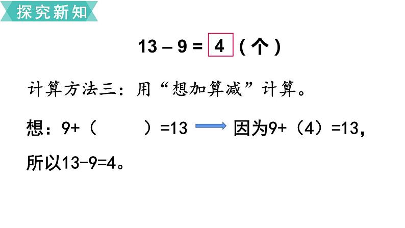 苏教版一年级下册数学课件1.20以内的退位减法1十几减9(共13张PPT)06