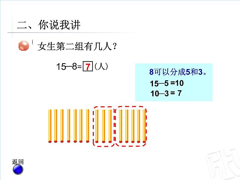 一年级下册数学课件1.20以内的退位减法3十几减8、7苏教版  (共15张PPT)04