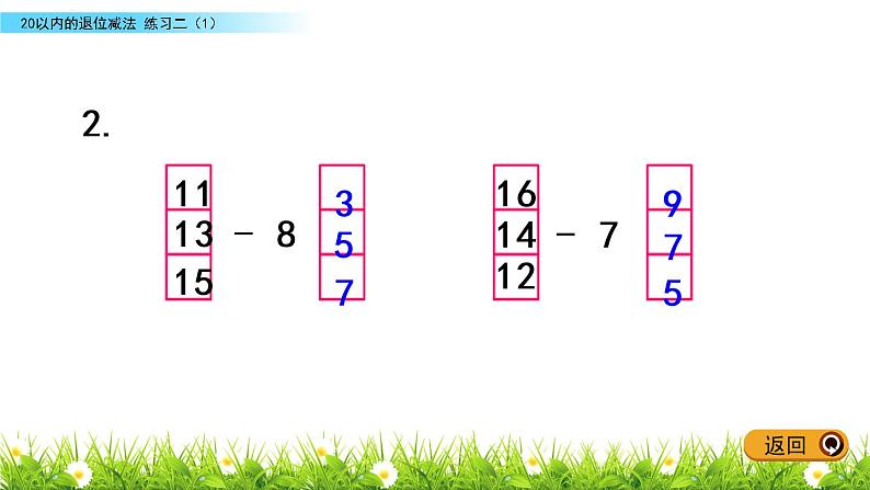 一年级下册数学课件1.20以内的退位减法4 练习二苏教版（2014秋）(共11张PPT)04