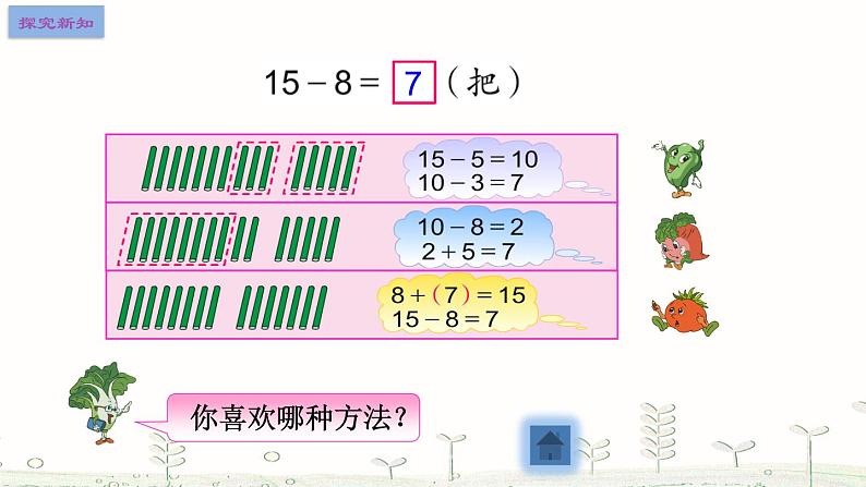 一年级下册数学课件1.20以内的退位减法2十几减8、7  苏教版（2014秋）(共17张PPT)05