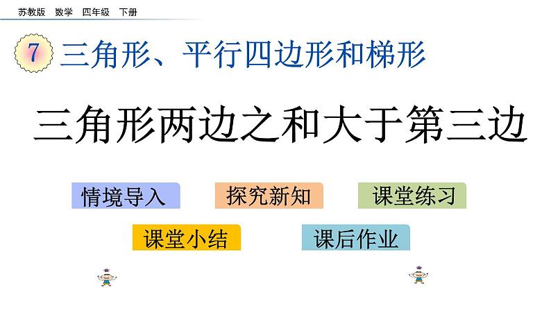 2021春苏教版数学四年级下册第七单元 三角形、平行四边形和梯形（课件）7.2 三角形两边之和大于第三边01