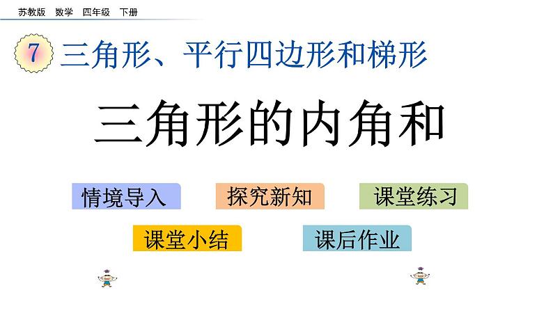 2021春苏教版数学四年级下册第七单元 三角形、平行四边形和梯形（课件）7.3 三角形的内角和01