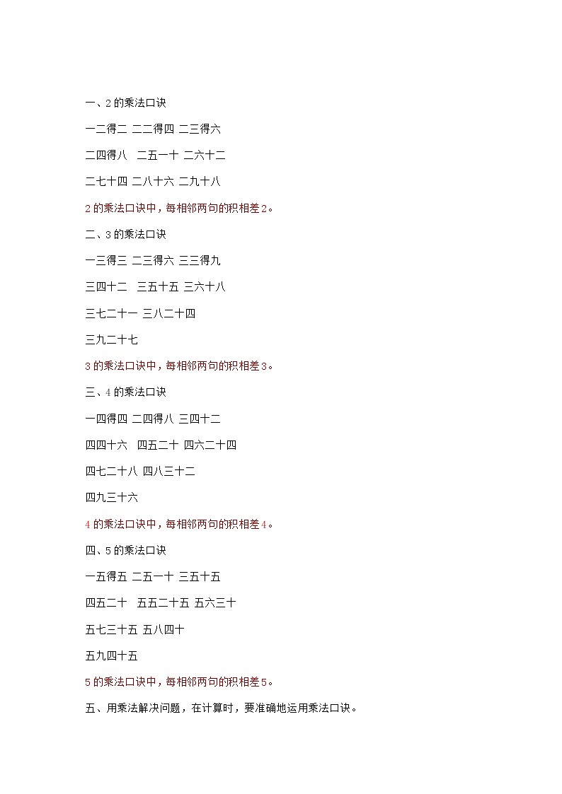 北师大版二年级数学上册知识点汇总03