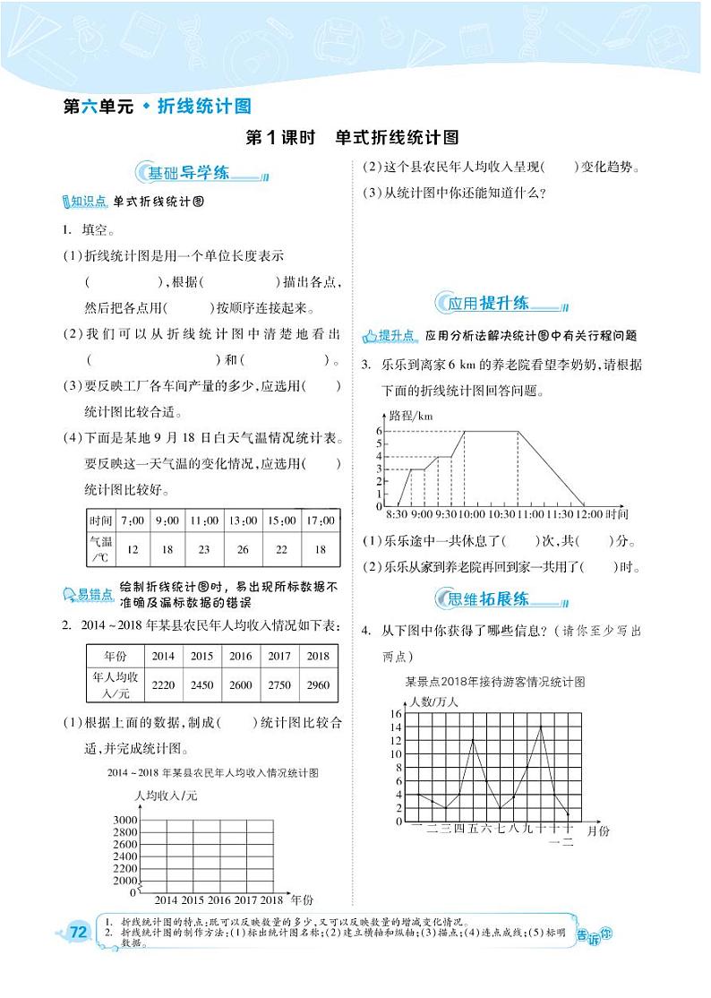 2021春西师大版五年级下册数学试题 第6单元 折线统计图 同步练习01