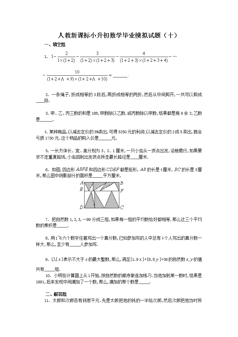 人教新课标小升初数学毕业模拟试题（十）01