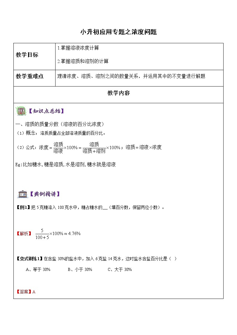 小升初应用题之浓度问题第1页