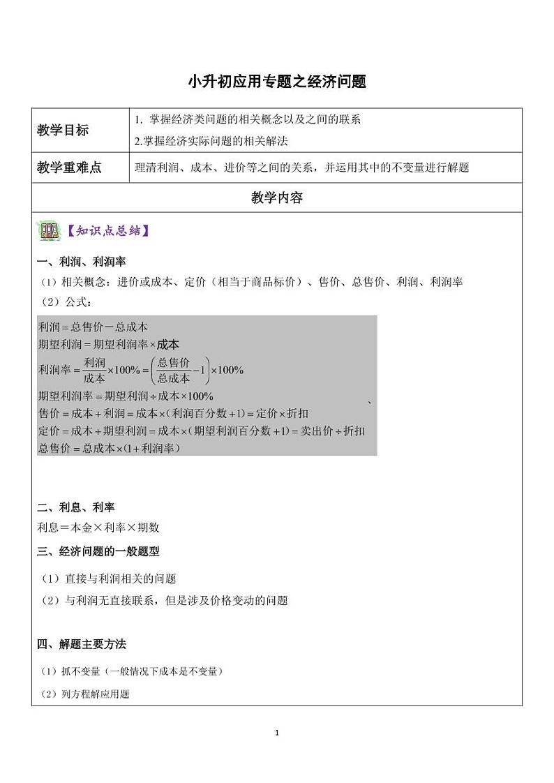 小升初应用题之经济问题01