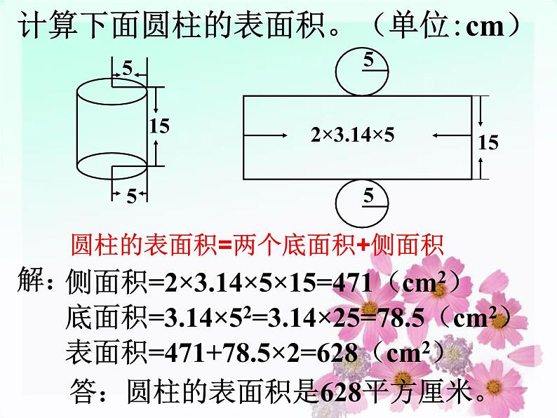 浙教版 六年级下册数学课件-圆柱的表面积2(共14张PPT)课件第5页