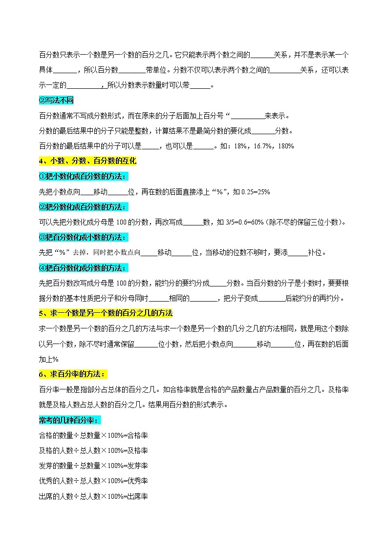 北师大版 第四单元《 百分数》章节复习—六年级数学上册考点分类强化训练（学生版）第2页