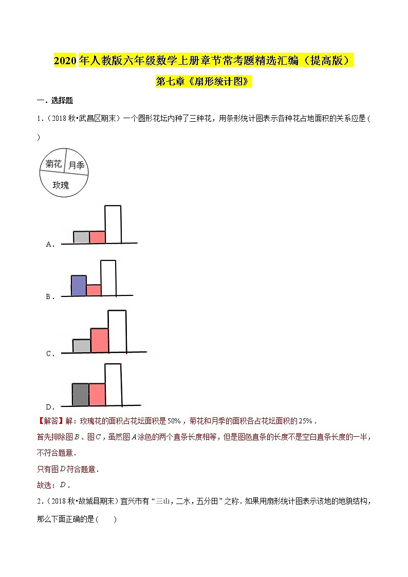 （提高版）第七章《扇形统计图》2020年六年级数学上册章节常考题精选汇编（解析版）人教版第1页