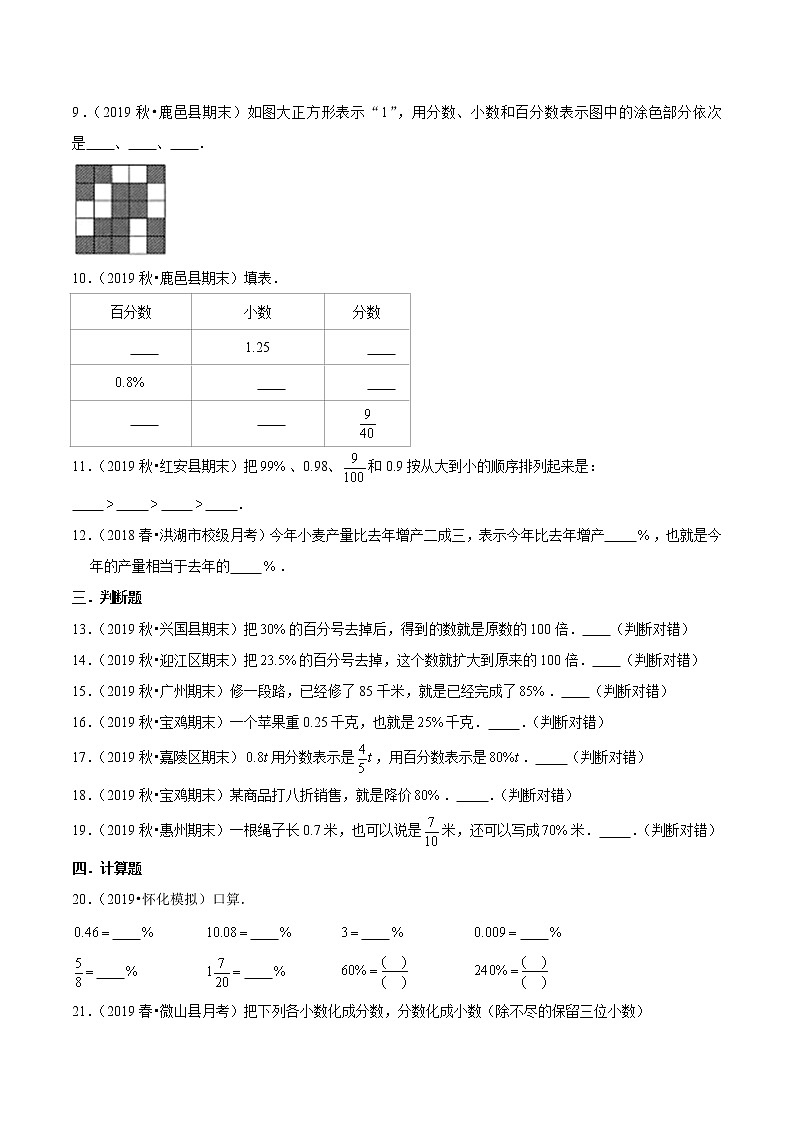 （基础版）第六章《百分数（一）》2020年六年级数学上册章节常考题精选汇编（原卷版）人教版第2页