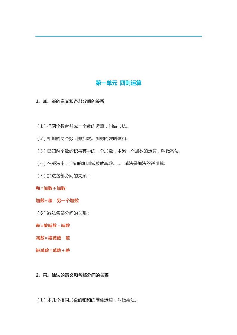 人教版四年级数学下册知识点总结梳理01