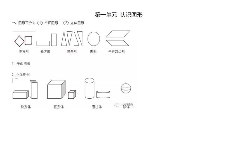 人教版一年级数学下册知识点复习01