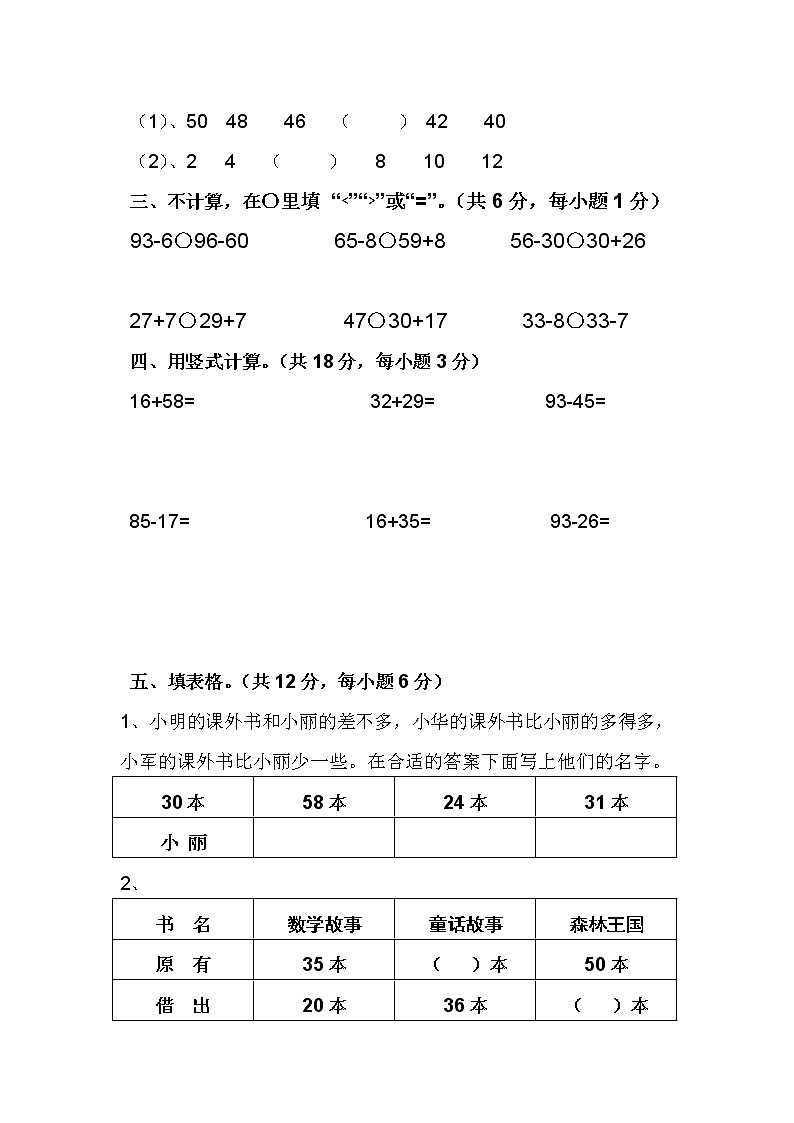 苏教版一年级数学下册期末测试卷第2页