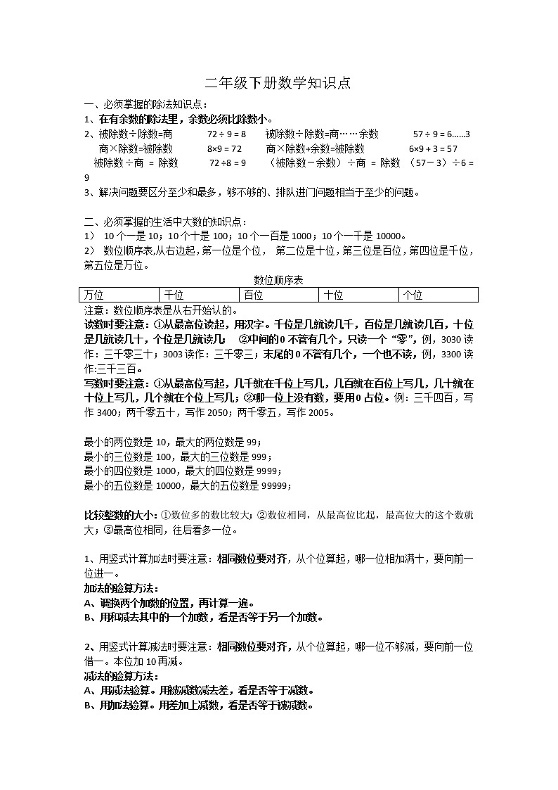 北师大版二年级数学下册知识要点汇总01