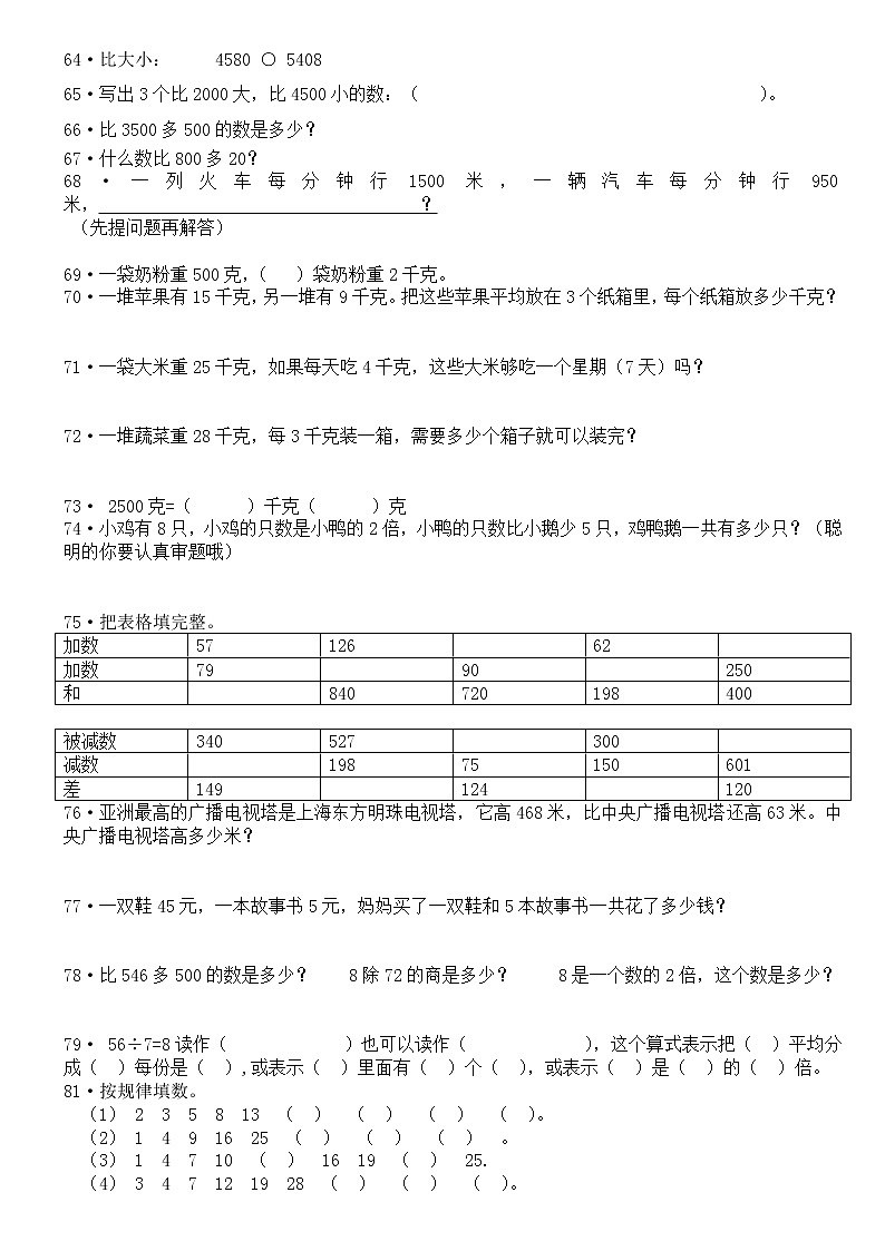 二年级数学下册重点难点练习题03