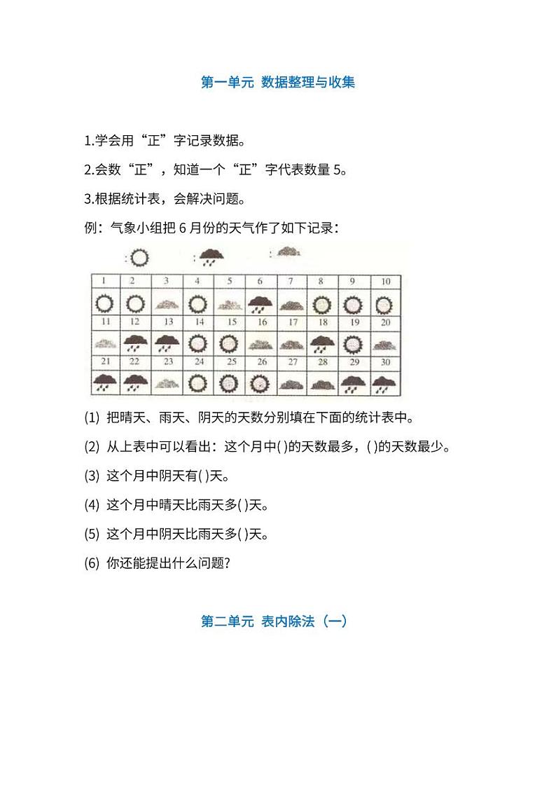 人教版二年级数学下册期中知识点01
