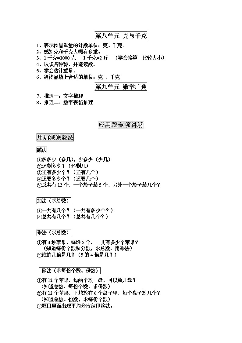 人教版二年级数学下册重点、考点汇总（附应用题专项讲解）02