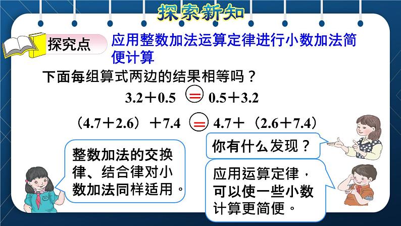 人教版四年级数学下册  第6单元  小数的加法和减法 第4课时   整数加法运算定律推广到小数授课课件第3页