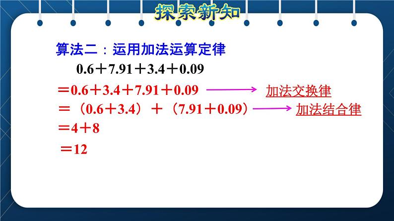 人教版四年级数学下册  第6单元  小数的加法和减法 第4课时   整数加法运算定律推广到小数授课课件第5页