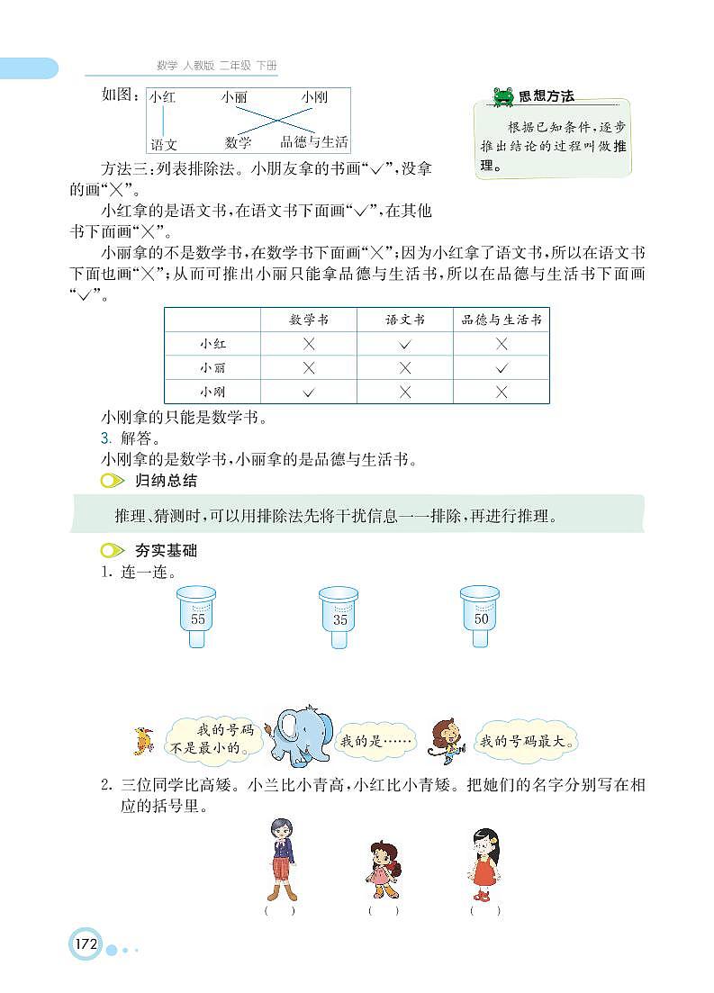 二年级下册数学 第9单元 数学广角--推理 知识详解（PDF无答案）人教版 试卷03