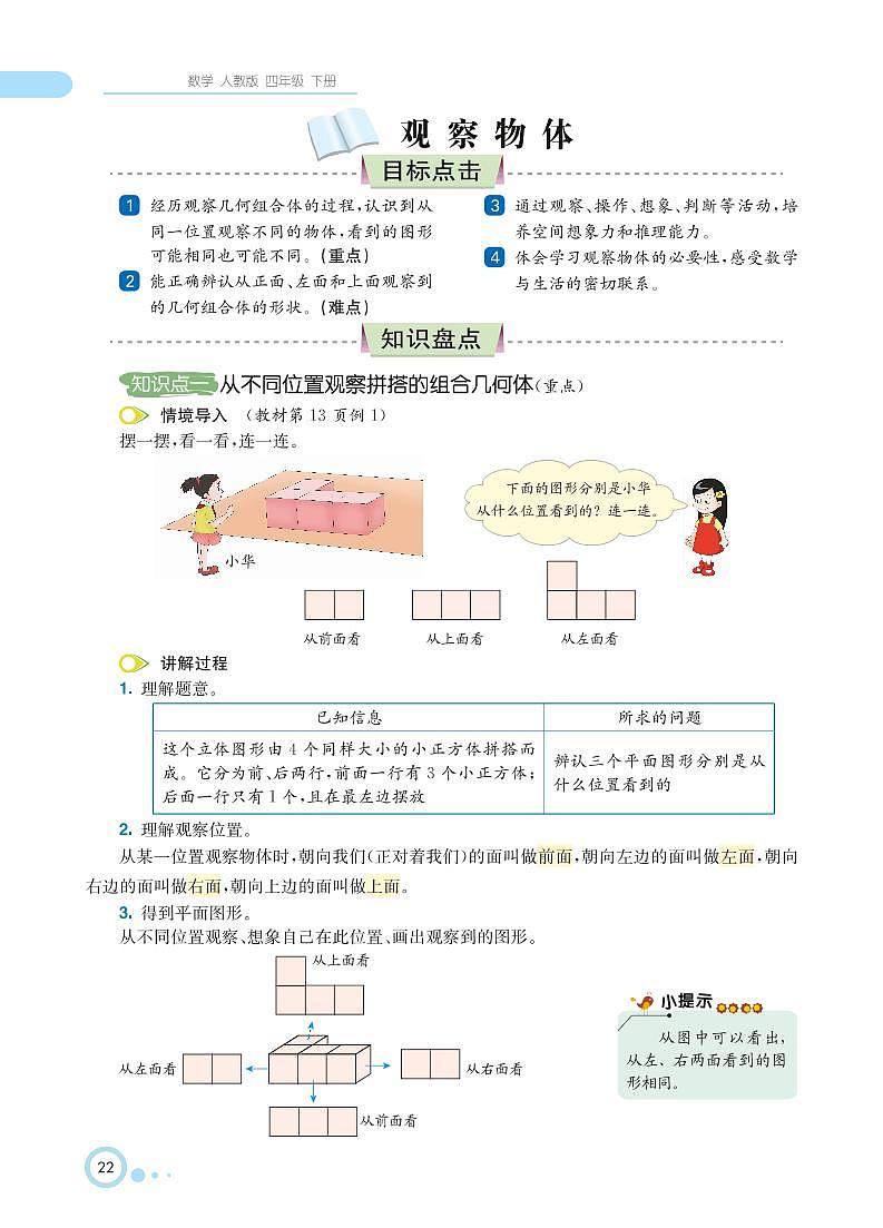 人教版数学四年级下册 第2单元 观察物体（二）知识详解 教案02
