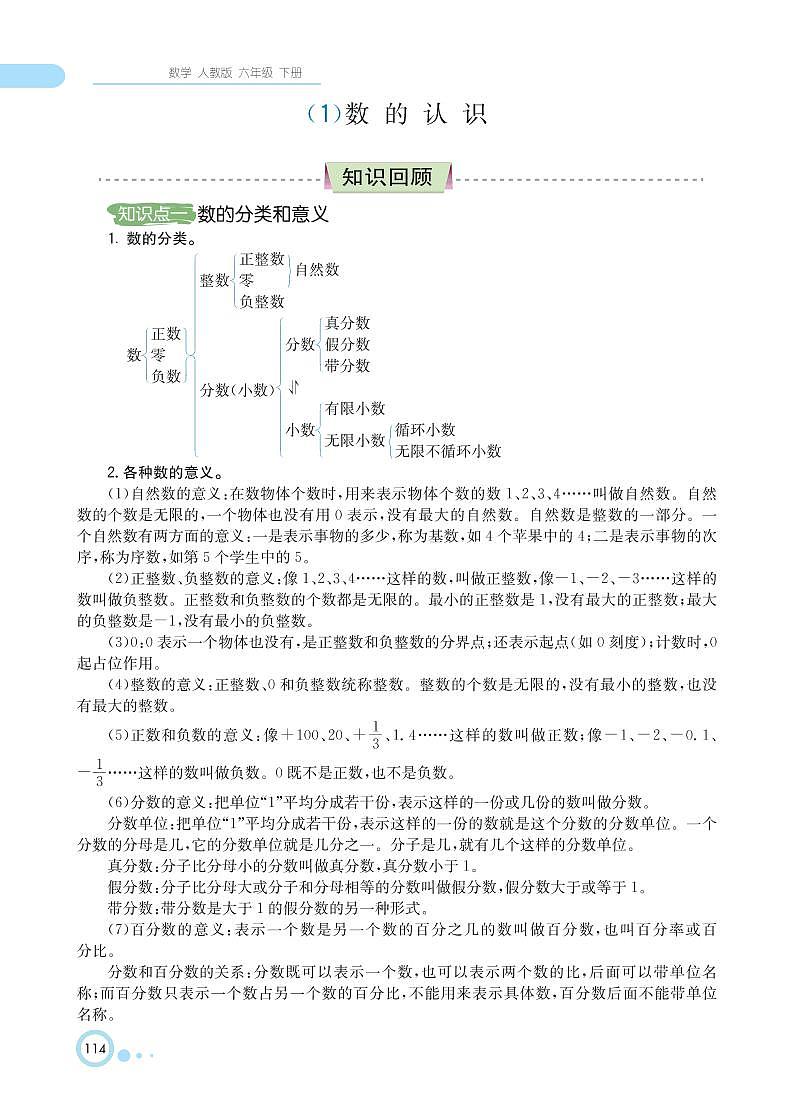 人教版数学六年级下册 第6单元 整理与复习 知识详解 教案02