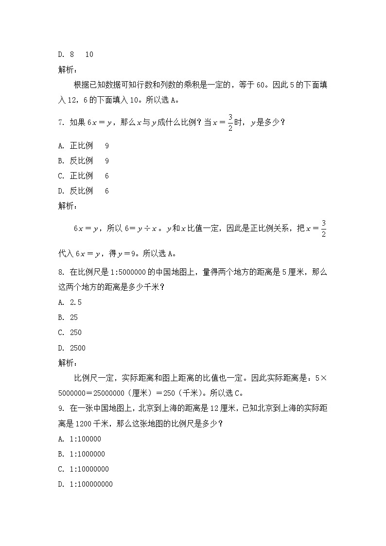 小学六年级奥数训练：第6讲：正反比例的应用 课时作业03