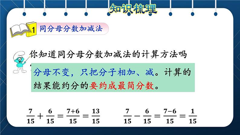 人教版五年级数学下册  第9单元 总复习 第3课时  分数的加减法 课件03