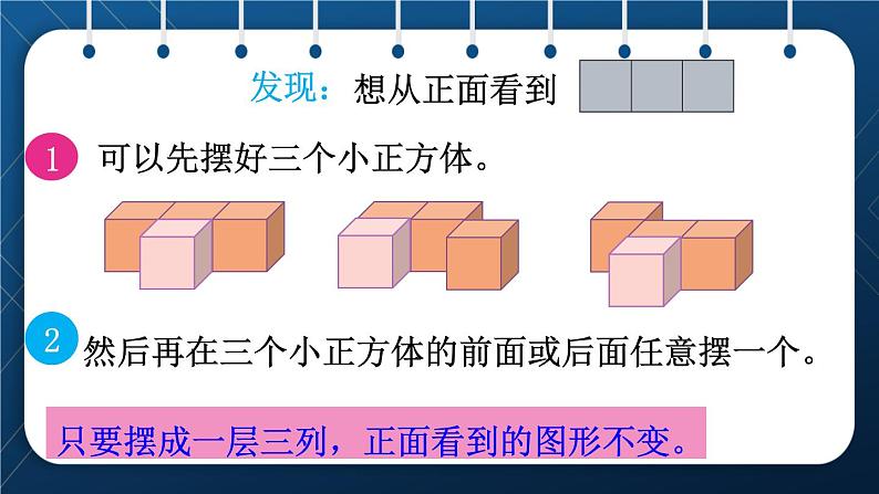 人教版五年级数学下册  第1单元 观察物体（三） 第1课时 根据一个方向观察到的平面图形，拼摆立体图形（新授课件）第6页