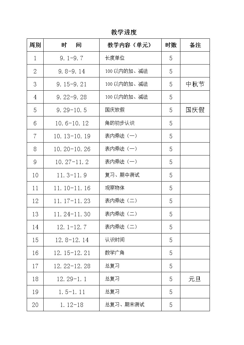 最新人教版小学二年级上册数学全册教案教学设计02